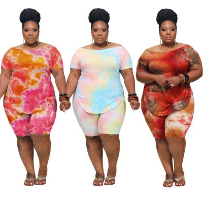 China Hot Selling QUICK DRY Plus Size Casual Tie Dye Printed Five Point Pants Casual Suit For Women for sale