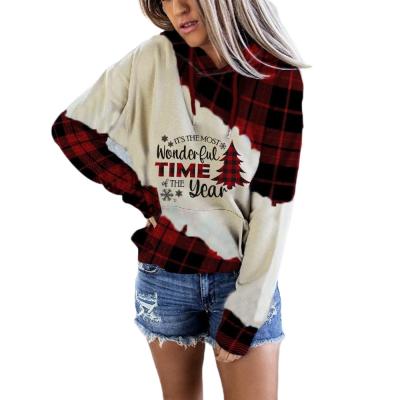 China Hot Selling Contrast Color Christmas Tree Pattern Printed QUICK DRY Long Sleeved Hooded Drop Shoulder Sweater for sale