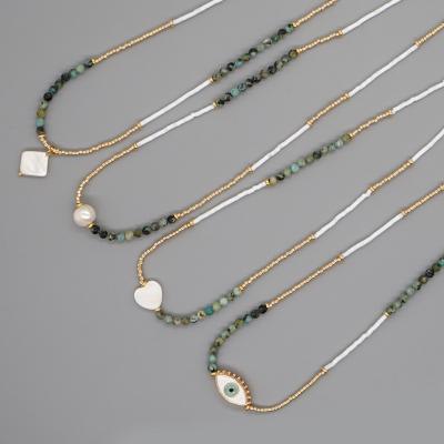 China Go2BoHo BOHEMIA Eye Necklace Fashion Jewelry 3mm Evil Stones Natural Gold And White Miyuki Seed Beads Simple Choker Necklace For Women for sale