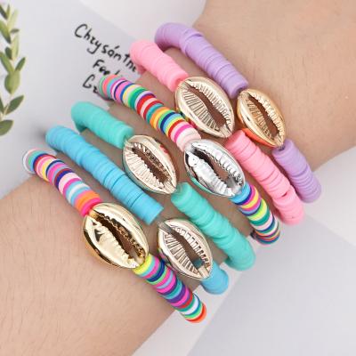 China 2022 Summer BOHEMIA GO2BOHO Polymer Clay Bracelet Natural Sea Shell Jewelry Beach Enamel Sea Shell Heishi Disc Beads Stretch Bracelets for sale