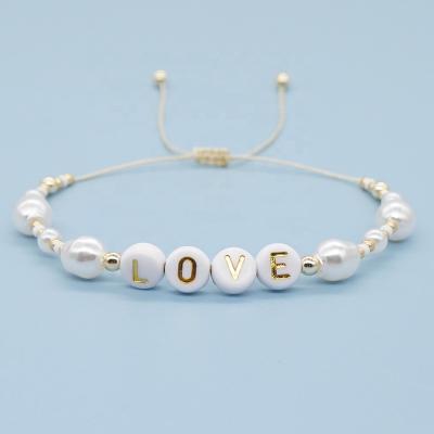 China Go2Boho BOHEMIA LOVE Letter Bracelet Imitation Pearl Beads Strand Bracelets For Women Jewelry Adjustable Gold Color Beaded Pulseras for sale