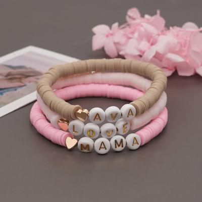 China Go2Boho BOHEMIA Hematite Heart Bracelets Gold Color Beaded Heishi Bracelet For Women Polymer Clay MOM LOVE Letter Jewelry for sale