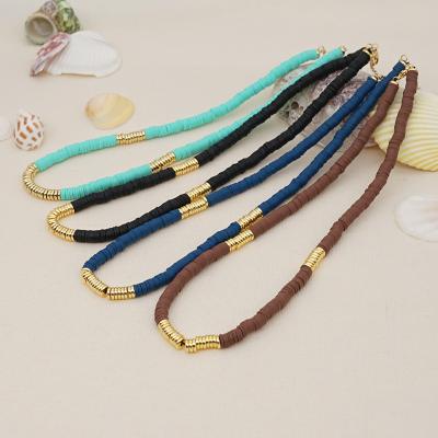 China Go2Boho BOHEMIA Necklace For Women 2021 Fashion Heishi Disc Beads Choker Necklaces Polymer Clay Gold Plated Stainless Steel Chain for sale