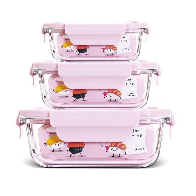 China microwave safe glass lunch box set with bag lunch box glass botosilicate glass lunch box for sale