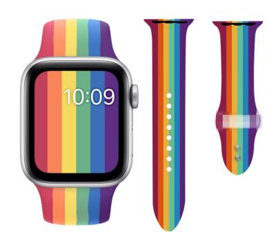 China New Design Silicone Watch Band Rainbow Apple Rubber Strap Fit Apple Series 4 Fashion Apple Watch Band for sale