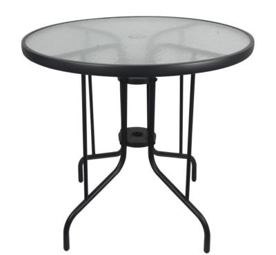 China Outdoor Funiture (Other) Adjustable Garden Dining Tempered Round Glass Table With Middle Hole for sale