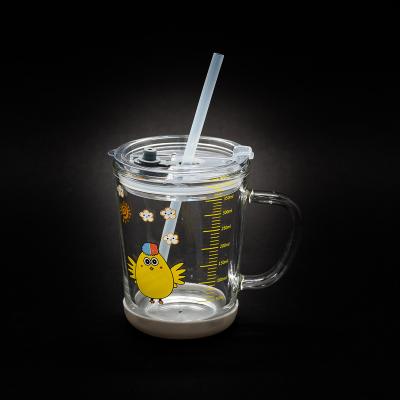 China CLASSIC Creative 350ml Children's Glass Mug With Straw M1202C for sale