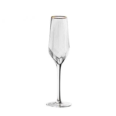 China Blown Japanese Product Design Champagne Wine Glass Antique Gold Rimmed Stemware For Party for sale