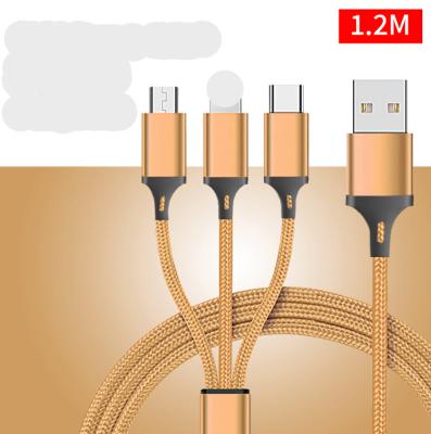 China Nylon 3 In 1 Braided Charging Cable 3ft 6ft 10ft Micro Usb 3.0 8 pin Phone Cable for sale