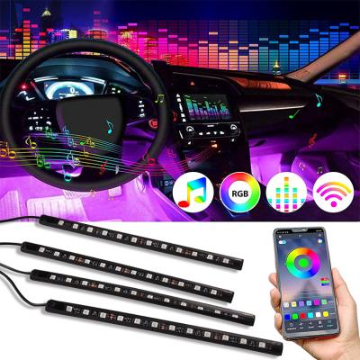 China Home Car Charger DC 12V Smart Light Interior Car, 4pcs 72 LED Multicolor Music Car Interior LED Strip Lights with APP Control for sale