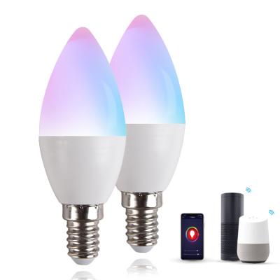 China Amazon Alexa Google Home IFTT 5.5W 400lm RGBW Color C37 Candle Shape LED Lamp Alexa Wifi Tuya Smart Bulb for sale