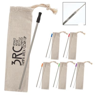 China Viable Stainless Straw Kit with Pocket Logo Imprint Metal Reuse Cotton Straws for sale