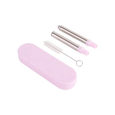 China Viable Reusable Metal Bar Accessories Straw Folding Straws Telescopic Stainless Steel With Brush In Case for sale