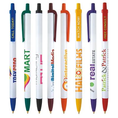 China OEM Solid White Logo Printing Click Pen Barrel Pen Simple Style ABS Plastic Promotional Pen for sale