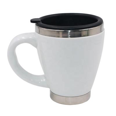 China Viable promotional logo 14 oz stainless steel ceramic coffee mug with black lid vacuum mug for sale