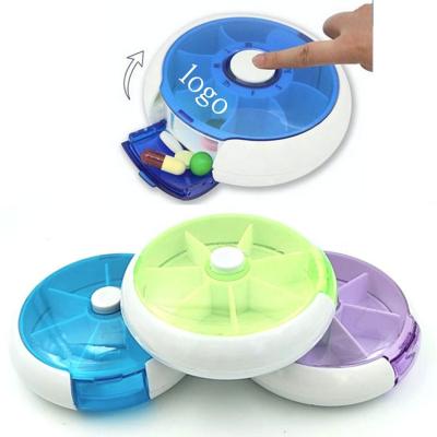 China Advertising/Promotion Gifts/Reading Plastic Round Shaped Rotate 7 Day Medicine Box Portable Circular Plastic Mini Medicine Box Pills for sale