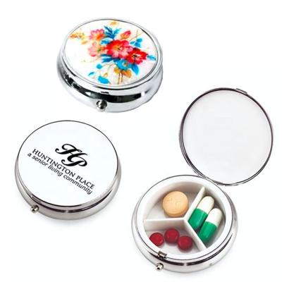 China Advertising/Promotion/Reading Gifts Custom Metal Round Pill Box With 3 Interior Compartments To Care Your 1 Days Medicine For Labor Expory Your Logo On The Top for sale