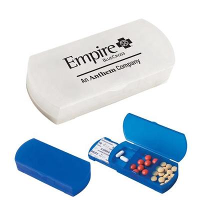 China Advertising/Promotional/Plastic Gifts Reading 2 In 1 Pill Box With Dispenser Three Separate Compartments Latex Free Bandage For Your Pills With Imprinted Logo for sale