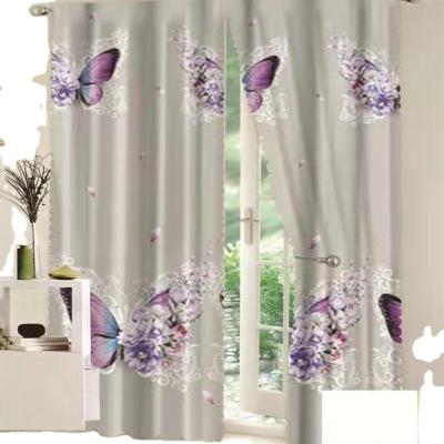 China Blackout 2022 New Style Hot Sale Popular 100% Polyester Butterfly Pattern Blackout Printed Fabric Window Gray Curtains For Living Room for sale