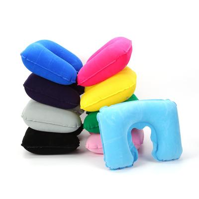 China Yiwu Factory Anti-bacteria PVC U Shape Neck Travel Comfortable Cute Flocking Inflatable Pillow for sale