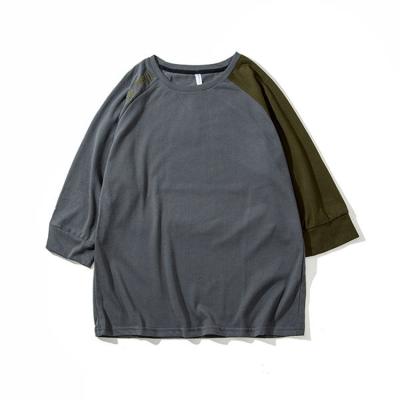 China Breathable Color Block O Neck 3/4 Sleeve 100% Cotton Hemp Men S Raglan Loose T-Shirts Wholesale for sale