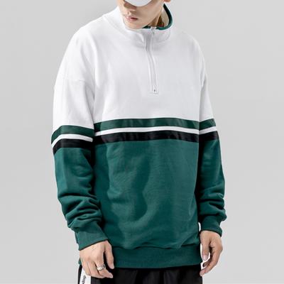 China 2021 Anti-wrinkle Stand Collar Cotton Zipper Sweatshirts Half Color Block Fashion Pullover Hip Hop Sweatshirts Men for sale