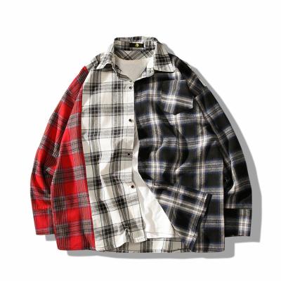 China 2020 new fashion anti-pilling style plus size contrast color mens shirts color block custom shirt for sale