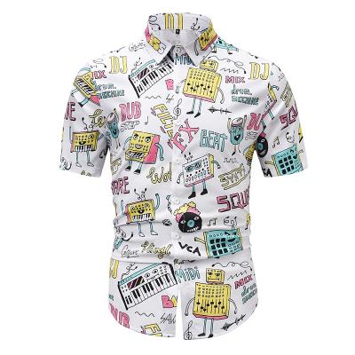 China Anti-pilling shirt 2021 summer trend lapel short sleeve printed large size shirt men's shirt for sale