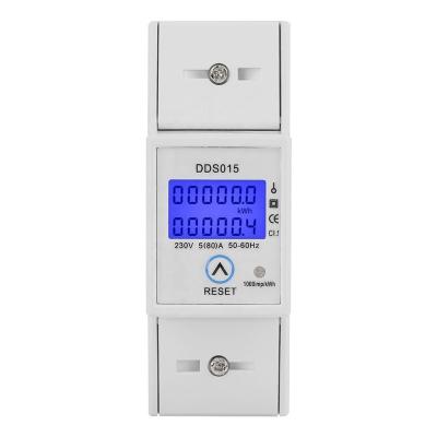 China 5-80A 230V 50Hz Digital LCD Single Phase Power Meter Watt Meter DIN Rail Mounting DDS015 35*65*100mm/1.38*2.56*3.94in for sale