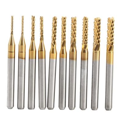 China 10pcs Cemented Titanium Coated Carbide End Mill Cemented Carbide CNC Milling Cutters Tools (Titanium Coated) 1.0-3.0mm for sale