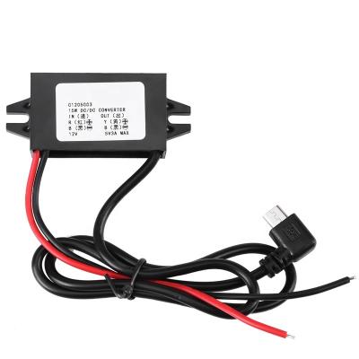 China DC-DC 12V to 5V 3A Converter Micro USB Voltage Step-Down Regulator for Car Smartphone 6.4*2.7*1.4cm/2.5*1.1*0.6in for sale