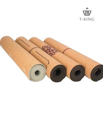 China Custom Gray T-King Logo Print Natural Rubber Cork Yoga Mat Manufacturer USA Waterproof Eco-Friendly Private Label for sale