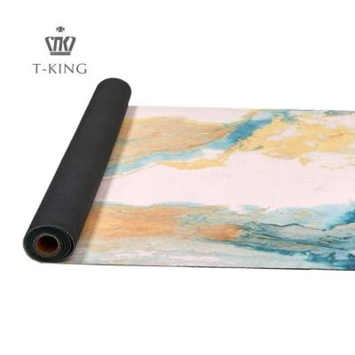 China Tking Anti-Slip Durable Washable Waterproof High Quality Custom Printed Foldable Eco Chromatic Natural Rubber Soft OEM Suede Microfiber Brown Travel Yoga Mat Custom for sale