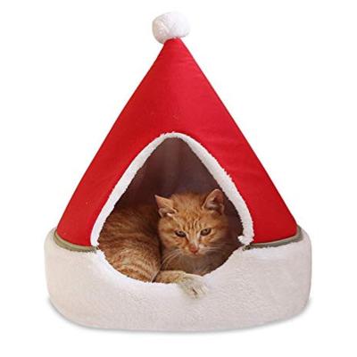 China Winter Heating Cat Play Tent Comfortable Christmas Style Cat Tent Cave Bed House for sale