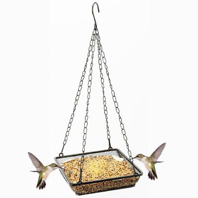 China Good Quality Sustainable Fashion Square Hanging Metal Mesh Seed Tray Bird Feeder for sale