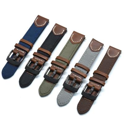 China Custom Sports Sailcloth Leather Watch Straps Military Smart Watch Band For Samsung Active Gear for sale