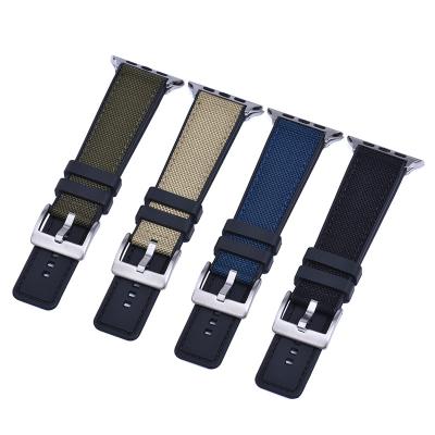 China Juelong Canvas + Rubber Hybrid Sports Silicone Nylon Watch Band For Apple Watch Fabric Cloth Canvas Proof Watch Band Rubber Coating Straps for sale