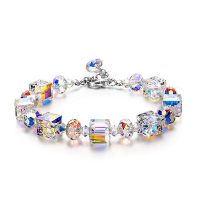 China Fashion CLASSIC Bling Adjustable Crystal Beaded Bracelet Cubic 925 Sterling Silver Bracelet for Women for sale