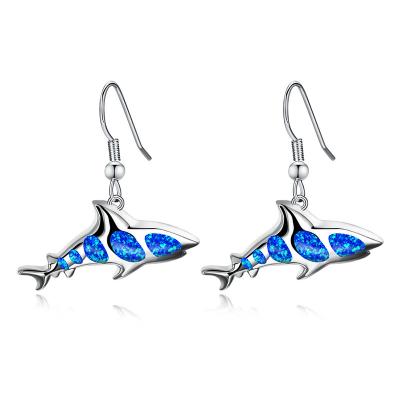 China CLASSIC Colorful Brass Ocean Hook Fashion Cute Shark Earrings Dangle Earrings Blue White For Women for sale