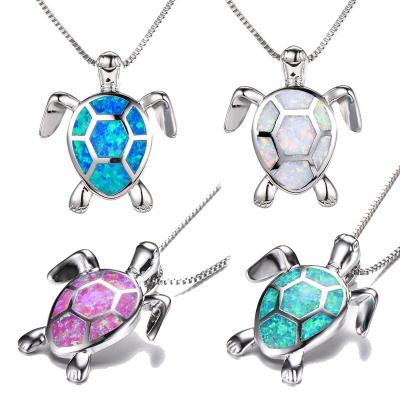 China Australia Fire Opal Sea Turtle Pendant Necklace 925 Sterling Silver /Brass Multicolor Environmental Friendly Birthstone Jewelry For Women for sale