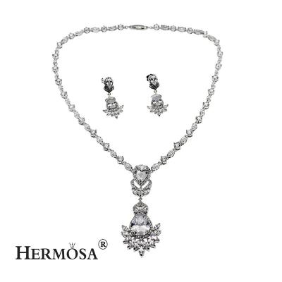 China Advanced Hermosa CLASSIC Zircon 925 Sterling Silver Necklace Earrings Women Jewelry Sets Bridal Wedding Jewelry Sets For Wedding/Party for sale