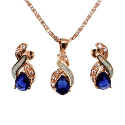 China Hermosa Trendy Wholesale Jewelry Sets Ocean Blue Australian White Opal Sapphire Mystic Topaz Pendant Necklace Earrings for sale