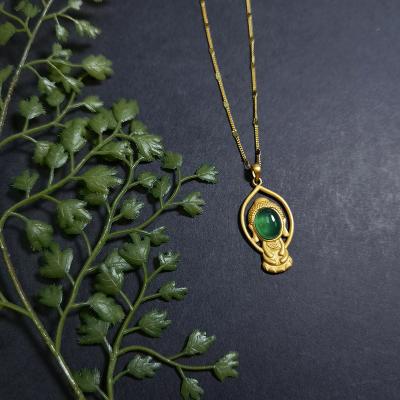 China Customized Environmentally Friendly S925 Silver Sacred Gold Plated Jade Buddha Pendant Necklace for sale