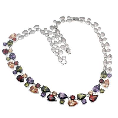 China Fashionable Hermosa Wholesale Top Selling Multicolor Gemstone Women Jewelry Garnet Amethyst Morganite Peridot Topaz Necklace for sale