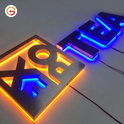 China Buildings JAGUARSIGN Custom RGB Brushed 304 Stainless Steel Backlit Letter Sign For Store Name Shop Sign With Led Changin Color for sale