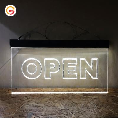 China JAGUARSIGN Manufacturer Custom Transparent Acrylic duarble long edge Bed led sign boards side emitting hanging illuminated open sign for sale