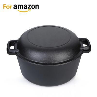 China Amazon Sustainable Solution Wholesale Multi Cooker Pre-Seasoned 2 in 1 Double Cast Iron Dutch Oven with Skillet Lid for sale