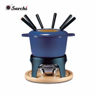 China Sustainable cast iron enamel fondue set for cheese and chocolate for sale