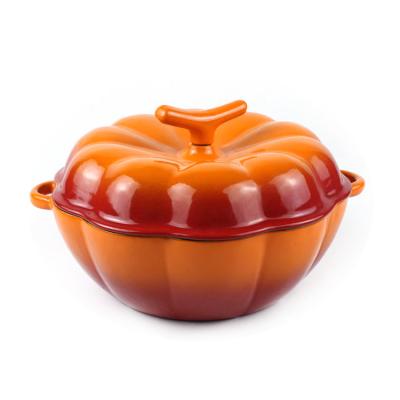 China Sustainable High quality colour mini cast iron pumpkin casserole for sale