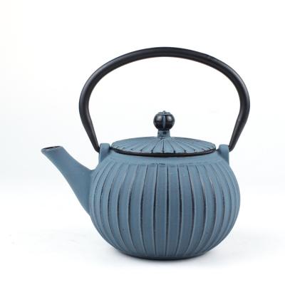 China Sustainable metal beautyl round blue cast iron coffee kettle enamel teapot for sale